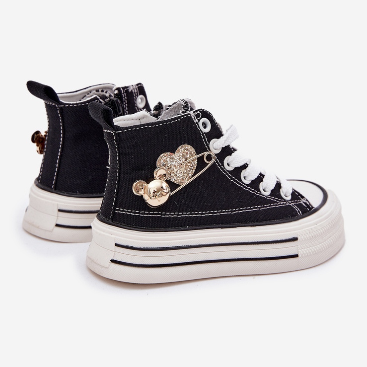 High children's sneakers with a golden decoration black 2