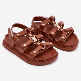 Girls' Sandals with golden detail brown 1