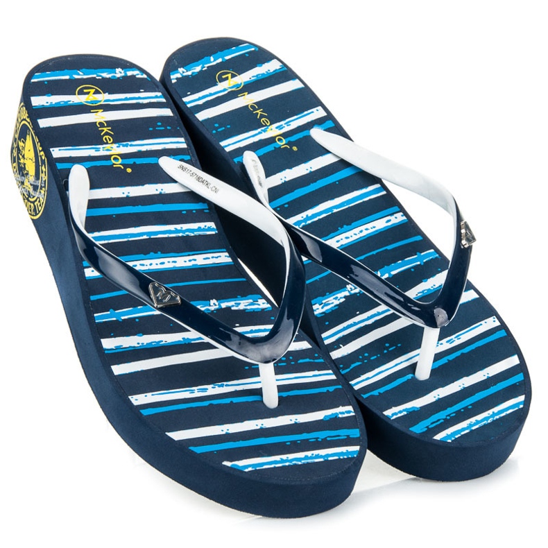 Mckeylor Striped wedge flip-flops blue 1
