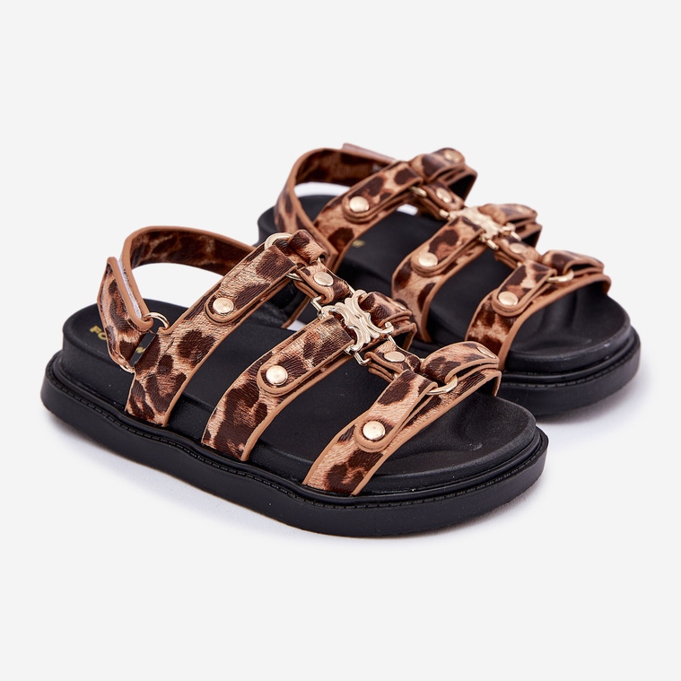Girls' sandals with a golden detail leopard brown 1 Girls' sandals with a golden detail leopard brown 1