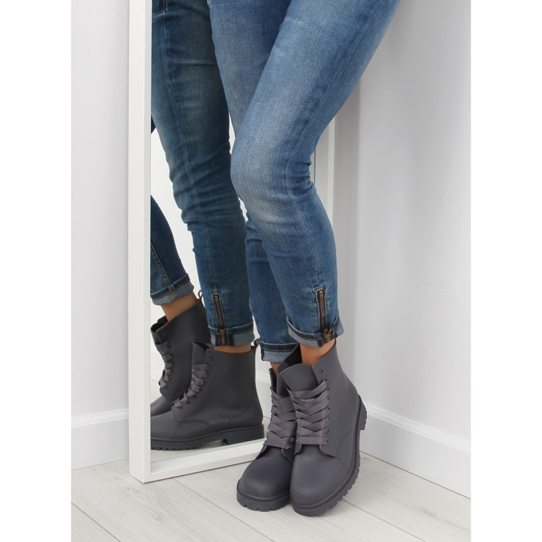 Gray lace-up boots D56P gray grey 2