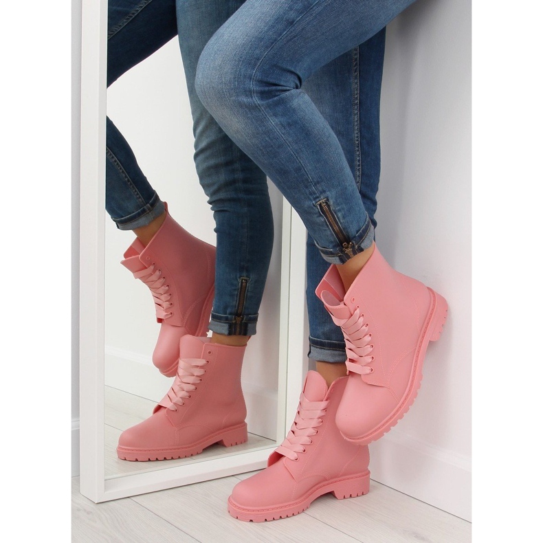 Pink D56P rose lace-up boots 1