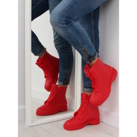 Red laced boots galoshes D56P red 1