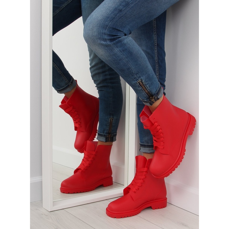 Red laced boots galoshes D56P red 1