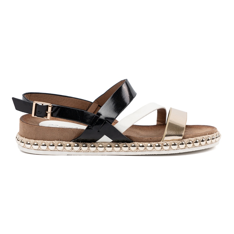 Sandals with stripes and a decorative sole black 2