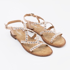 Beige sandals decorated with rhinestones 1