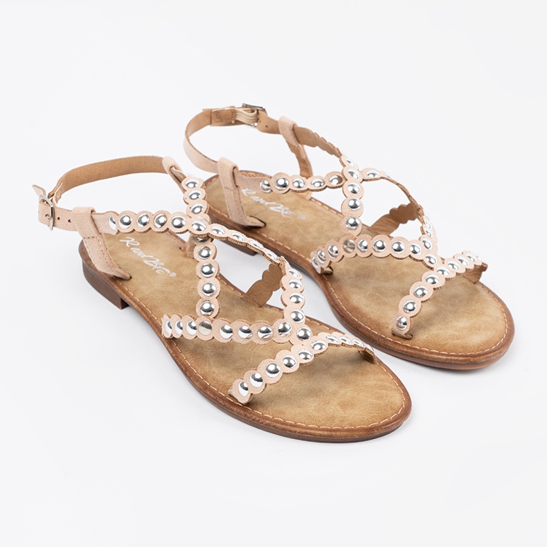 Beige sandals decorated with rhinestones 1