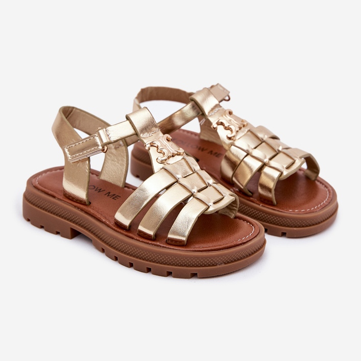 Girls' sandals with a decorative gold detail golden 1
