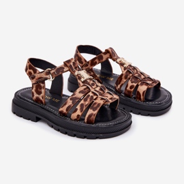 Girls' sandals with a decorative leopard detail brown 1
