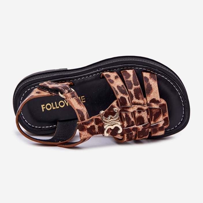 Girls' sandals with a decorative leopard detail brown 2