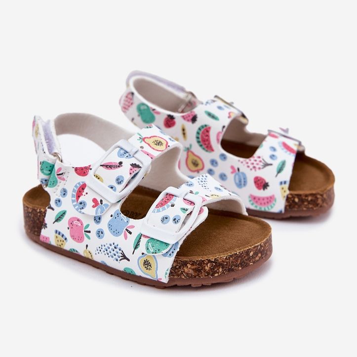 Children's sandals on a cork sole with clamps white fruit 1 Children's sandals on a cork sole with clamps white fruit 1