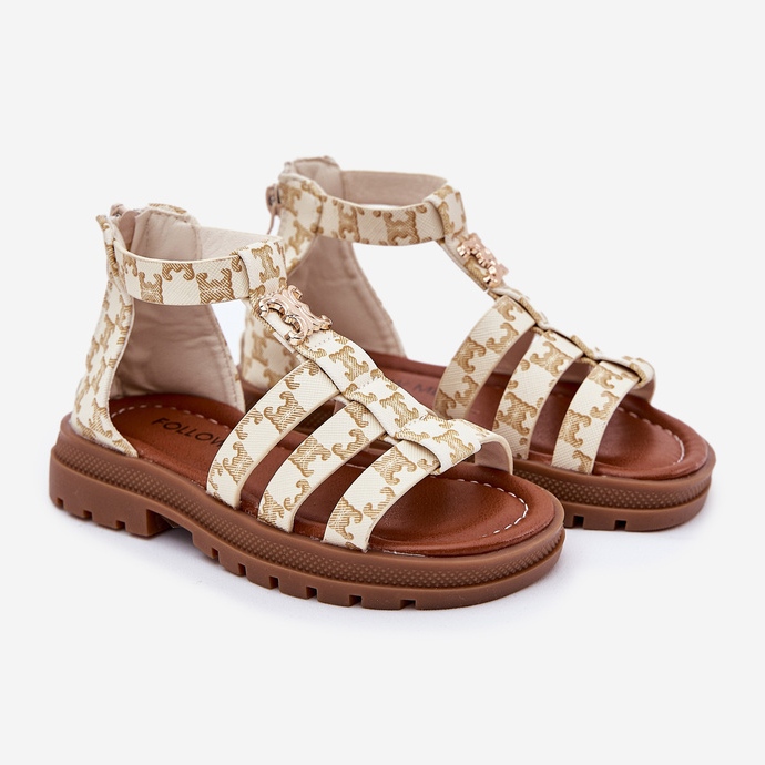 Girls' Gladiator sandals with golden detail beige 1