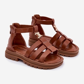 Girls' Gladiator sandals with golden detail brown 1 Girls' Gladiator sandals with golden detail brown 1