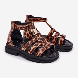 Girls' Gladiator sandals with a golden detail leopard brown 1