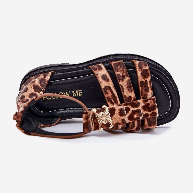 Girls' Gladiator sandals with a golden detail leopard brown 2 Girls' Gladiator sandals with a golden detail leopard brown 2