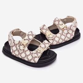 Children's Velcro sandals with golden details beige 2