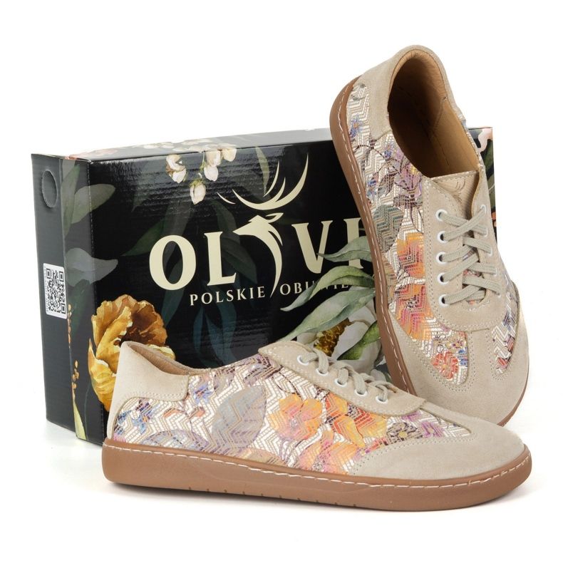 Barefoot women's leather shoes Olivier Eliza Beige Flowers 2 Barefoot women's leather shoes Olivier Eliza Beige Flowers 2