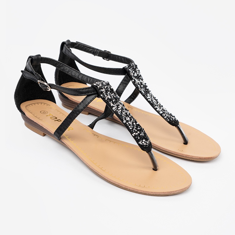 Flat black -style black sandals 1