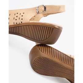 Shelvt Beige openwork wedge sandals 1