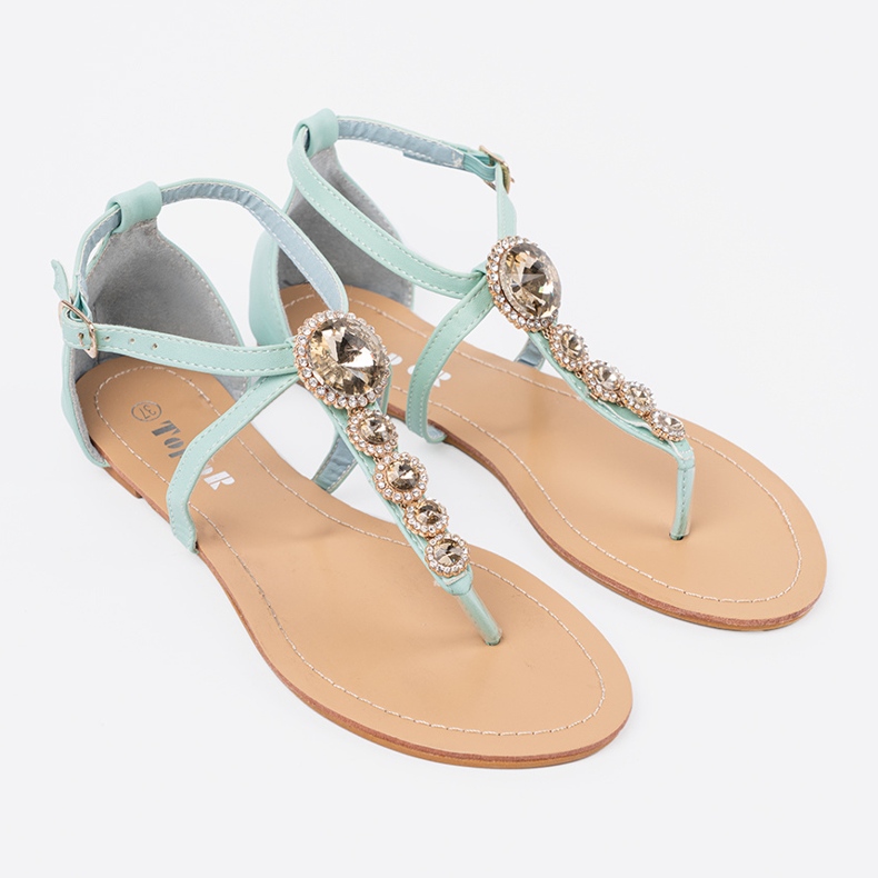 Green sandals decorated with zircons 1
