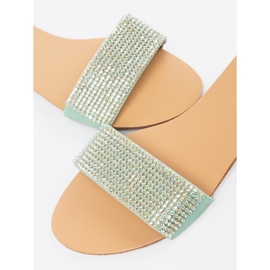 Shelvt Green flip flops in rhinestones 1