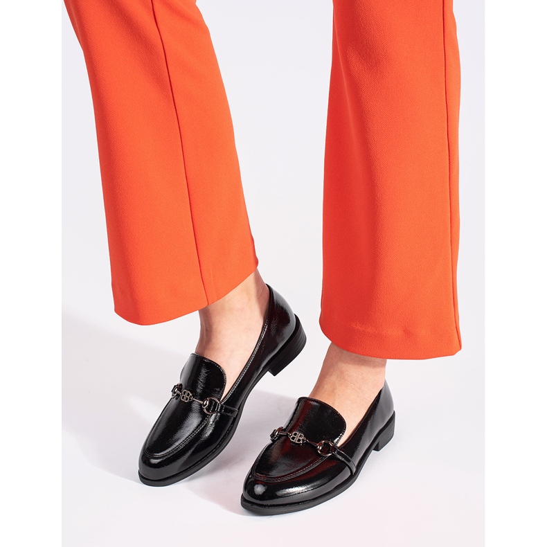 Goodin Black varnished women's loafers with an ornament 2 Goodin Black varnished women's loafers with an ornament 2