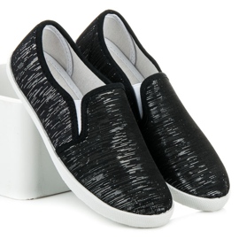 Slip on sneakers with silver thread black 1