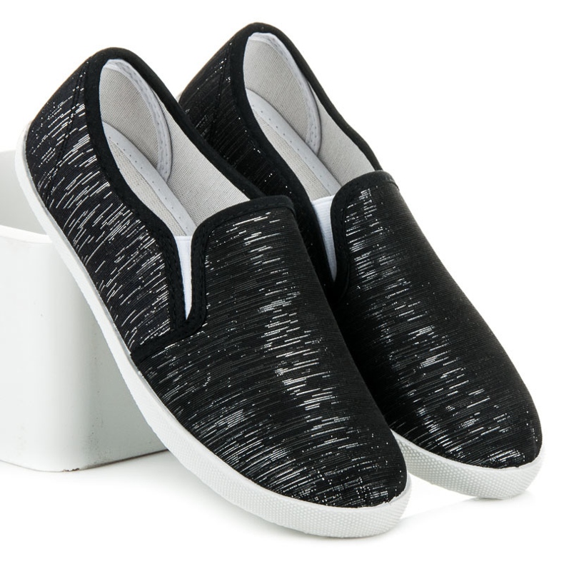 Slip on sneakers with silver thread black 1