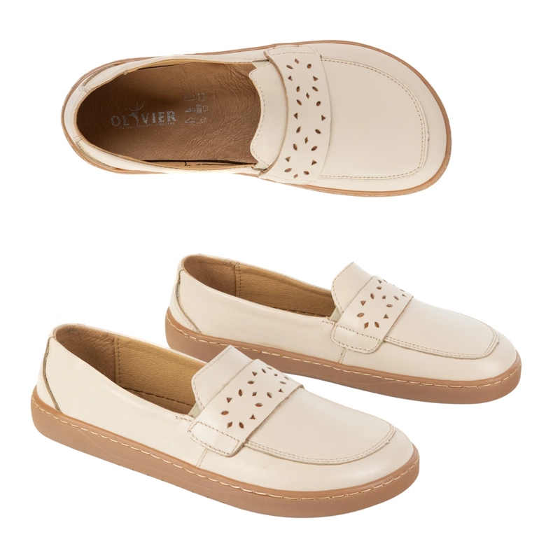 Olivier Barefoot Inga women's loafers with a wide front Polish beige 2