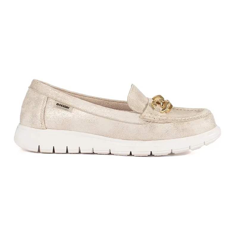 Goodin Suede golden loafers with a chain 1