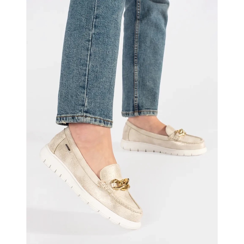 Goodin Suede golden loafers with a chain 2