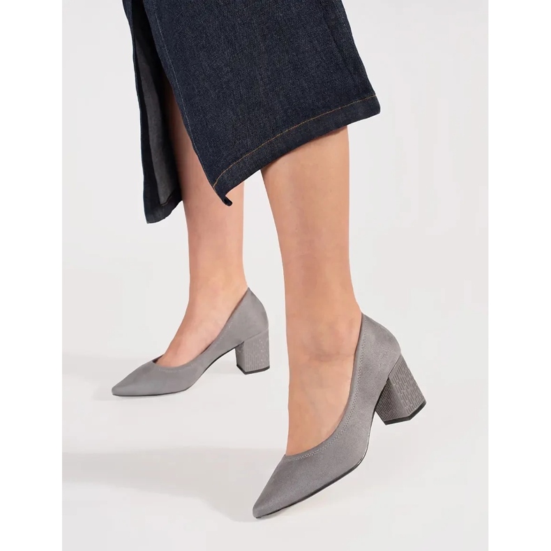 Goodin Gray suede pumps with a nose in a spitz grey 2