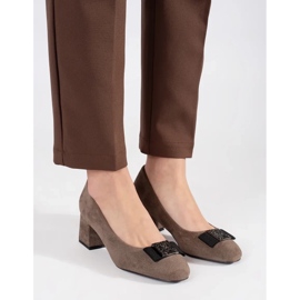Pumps on the post beige with a bow brown 2