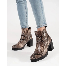 High heels with a snake pattern brown 2