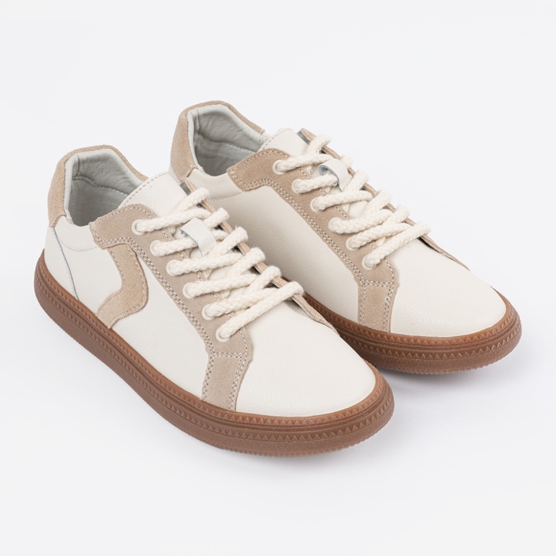White and beige women's leather sneakers Sergio Leone 1