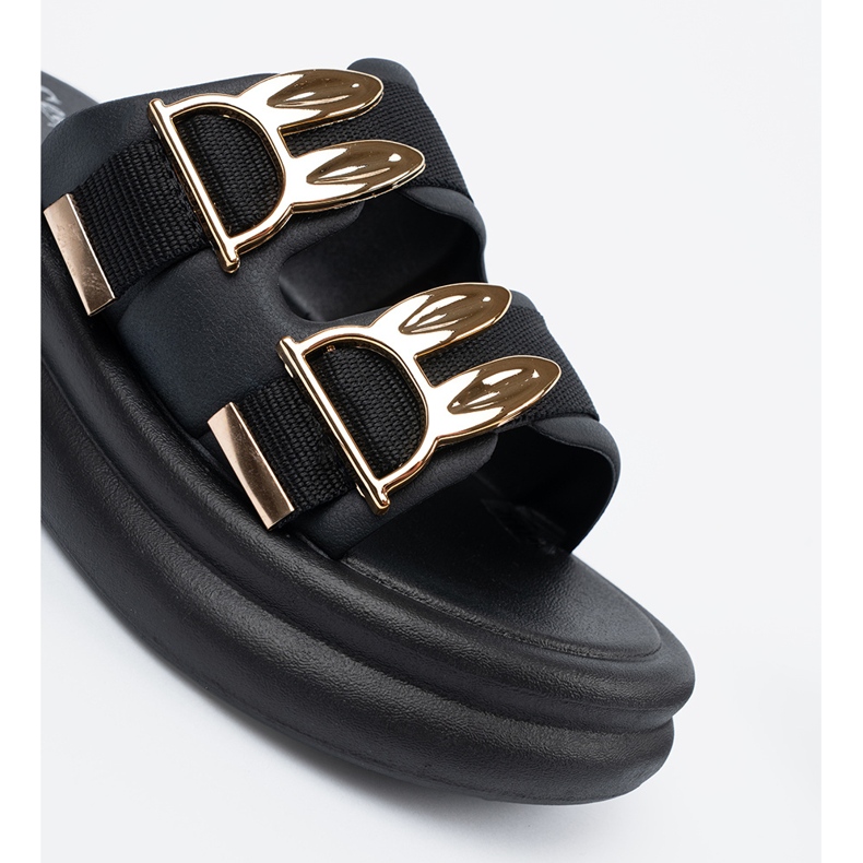 Seastar Slippers with golden buckles on the platform black 2 Seastar Slippers with golden buckles on the platform black 2