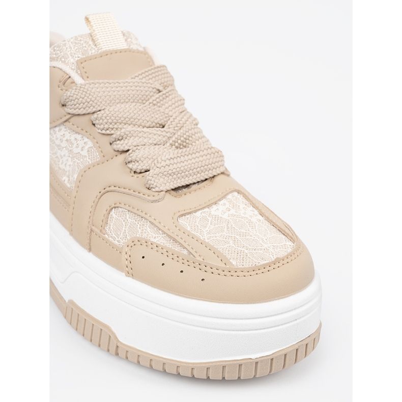 Women's sneakers with lace beige 1