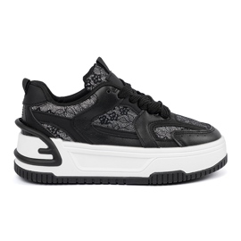 Women's sneakers with black and white lace 2