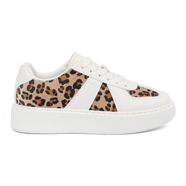 White sneakers with leopard print inserts brown 1