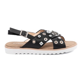 Shelvt Black sandals with decorative studs 2