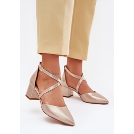 Pumps on the eco leather post Sergio Leone SK830 PLN golden 2