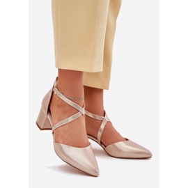 Pumps on the eco leather post Sergio Leone SK830 PLN golden 1