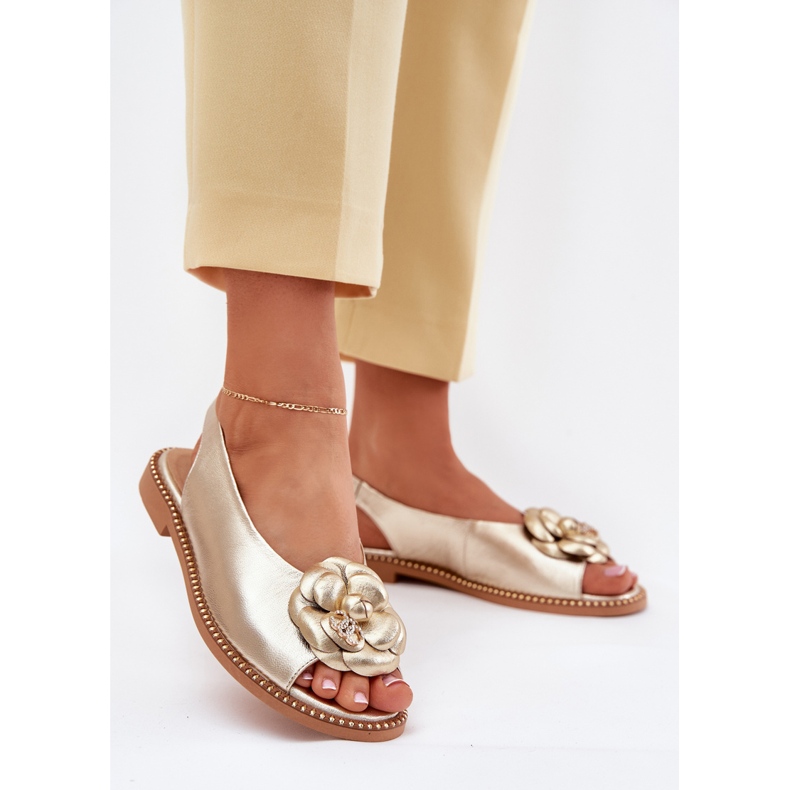 Leather flat sandals with decoration Chebello 4642 gold golden 2