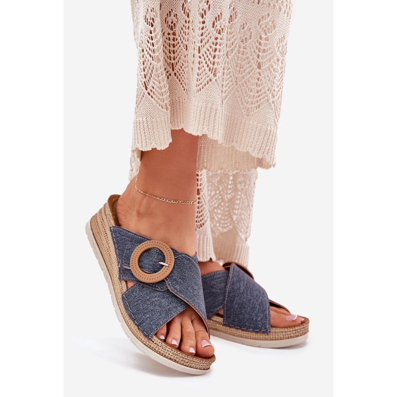 Women's wedges with a decorative inblu rv000012 blue buckle blue 1