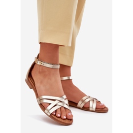 Flat heel women's leather sandals Maciejka 07029-25 PLN golden 1