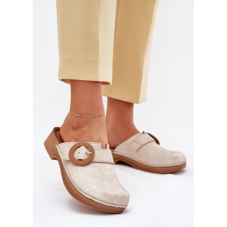 Slippers women's clogs with inblu TF000001 beige buckle 2 Slippers women's clogs with inblu TF000001 beige buckle 2