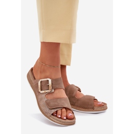 Women's flip flops with a buckle and Velcro inblu MK000013 brown 1