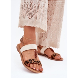 Flat women's sandals with beads brown leopard print 2