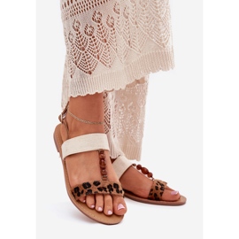 Flat women's sandals with beads brown leopard print 1