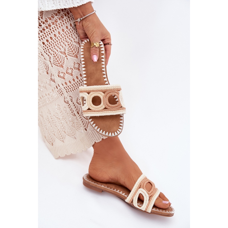 Crochet women's flat heels beige 1